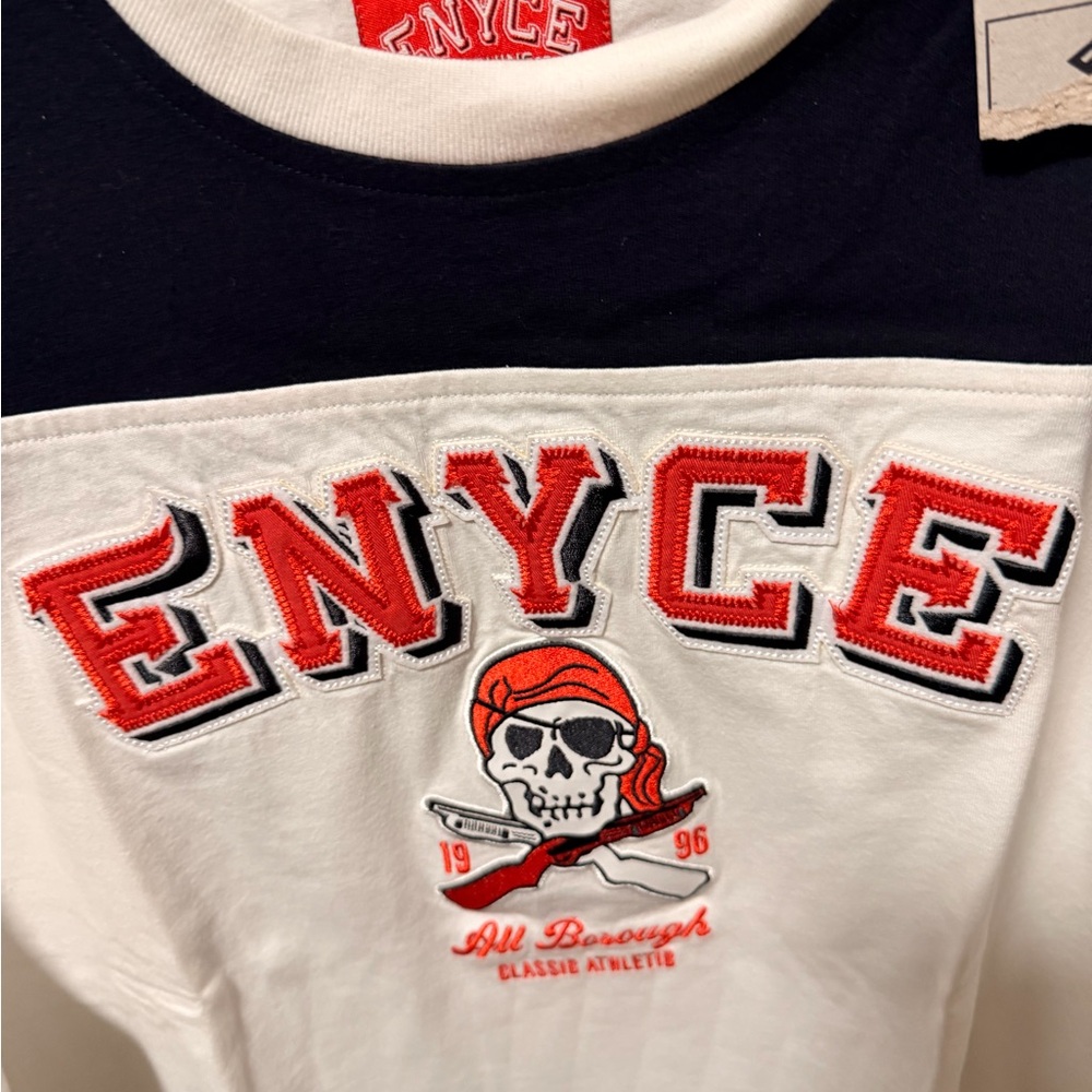 Enyce NAVY orange  and White Skull Long Sleeve Tee
